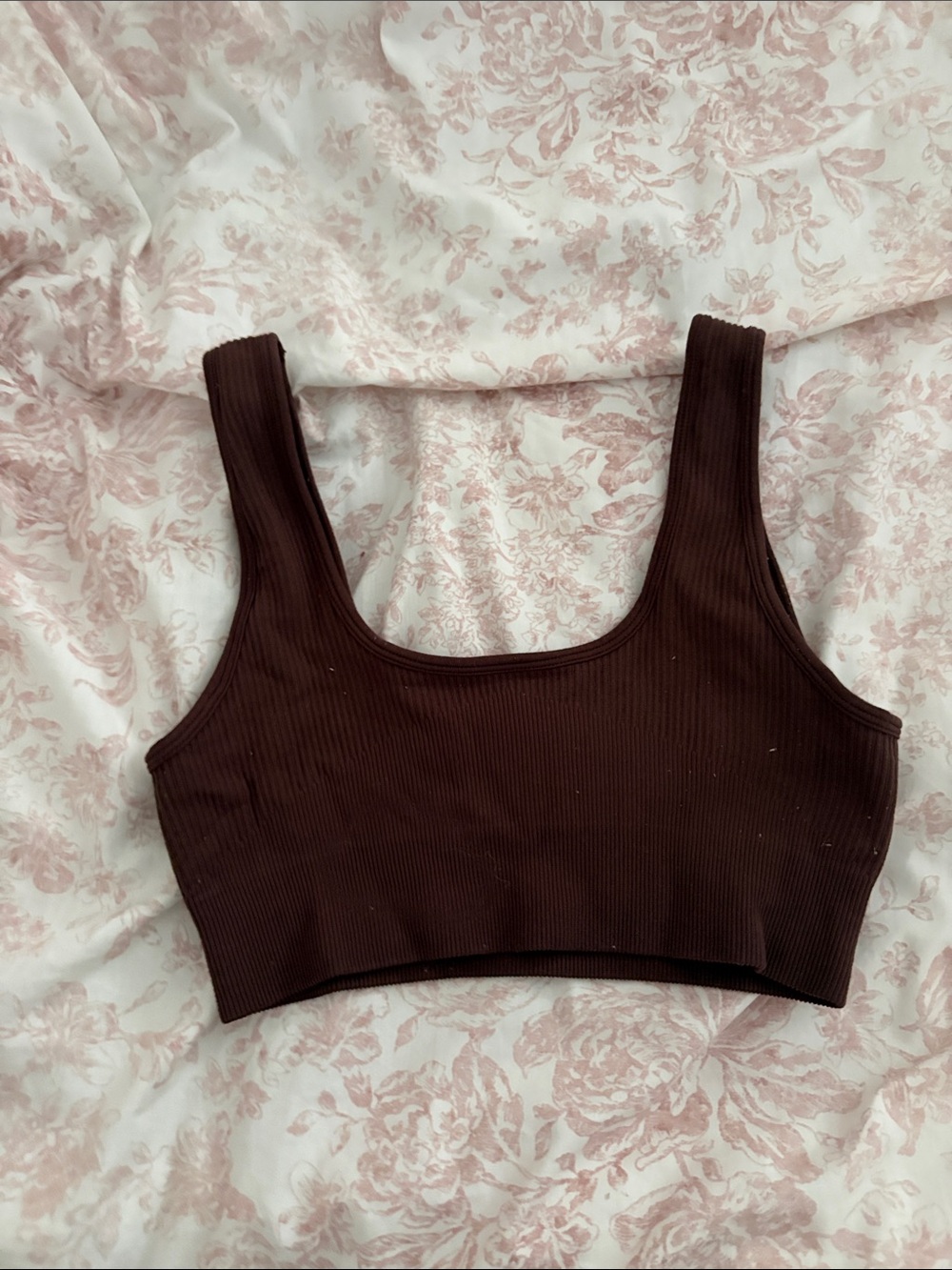 PACSUN Ribbed Scoop Neck Crop Tank - Chocolate Brown